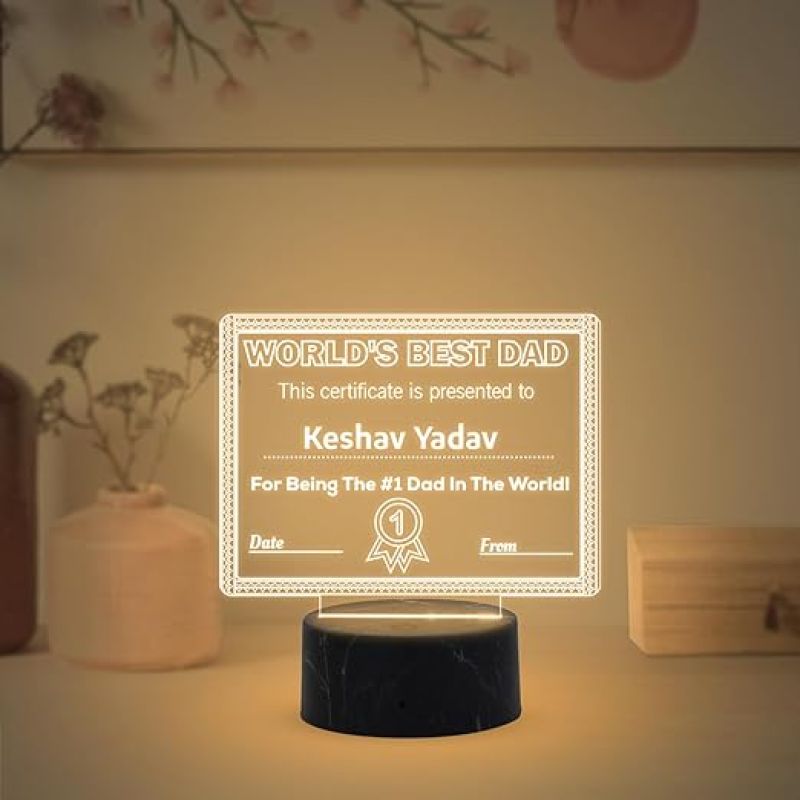 World Best Dad Award Night Lamp with Warm White Light Customized With Name Gift For Loveable Person & Appreciation Gift